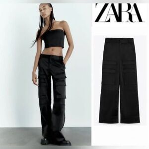 Zara Wide Leg Black Cargo Pants